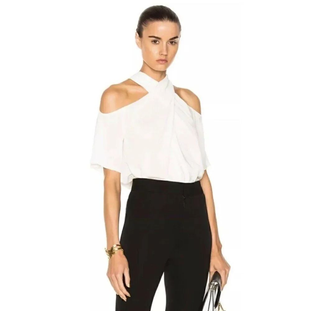 NWT A.L.C. Sz 6 KAYLEY SILK COLD OPEN SHOULDER TOP IVORY WHITE